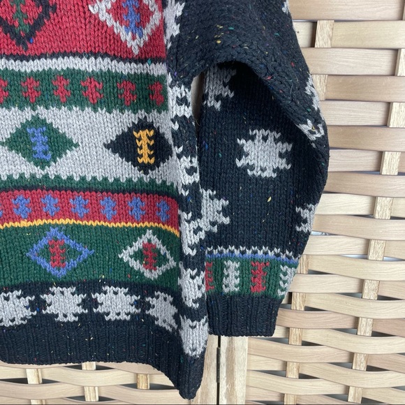 WOOLRICH Vintage 100% Pure Wool Diamond Tribal Thick Winter Crewneck Sweater - Picture 5 of 7